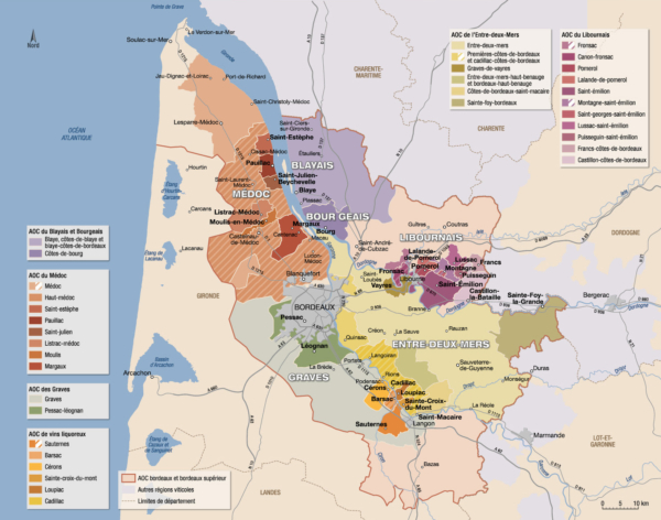 Carte des vignobles bordelais